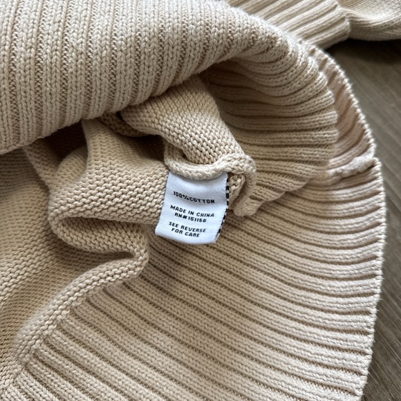 525 America 100% Cotton Ribbed High Neck Cream Knit Sweater Loose Fit Size S - Picture 4 of 9